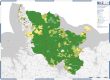 Karte von Schleswig-Holstein und Umgebung, die unterschiedliche Gemeinden in verschiedenen Farben zeigt. Grün dominiert, einige Bereiche in Gelb oder Weiß. Legende oben rechts erklärt die Farbcodierung. Umgebung grau dargestellt.
